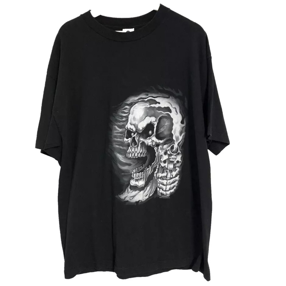 2006 Good Sports Inc Skull Pistol Flame Short Sleeve T-Shirt Size XL